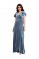 Flutter Sleeves V-Neck Stretch Velvet A-Line Black Tie Evening Dress Online