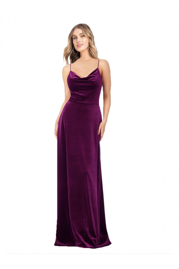 Sleeveless Scoop Neck Criss Cross Back Stretch Velvet A-Line Formal Evening Dress Online