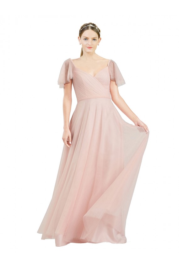 Flutter Sleeves V-Neck Tulle A-Line Formal Dress Online