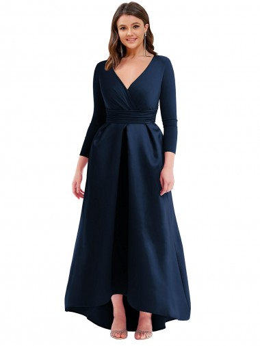 Long Sleeves V-Neck Spandex Ball Dress High Low Plus Size Evening Dress Online