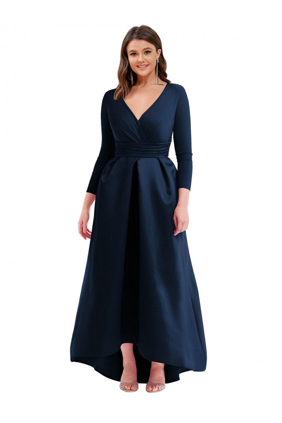 Long Sleeves V-Neck Spandex Ball Dress High Low Plus Size Evening Dress Online
