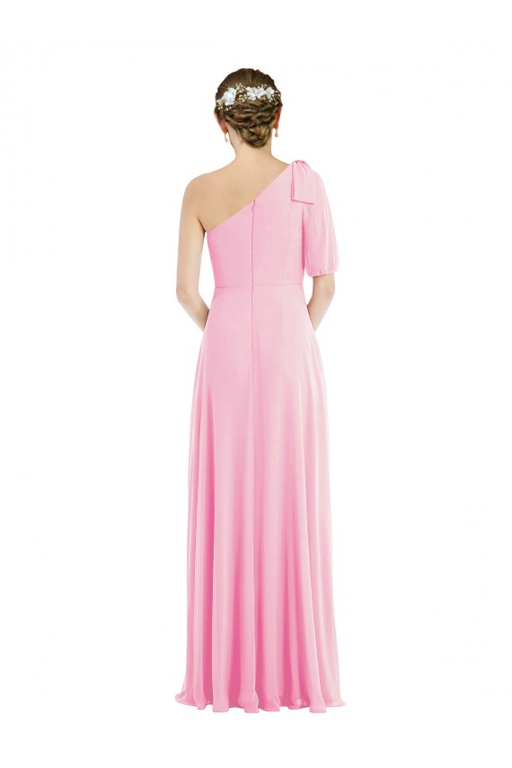 Sleeveless Barely Pink One Shoulder Soft Chiffon Trumpet Semi Formal Evening Dress Online