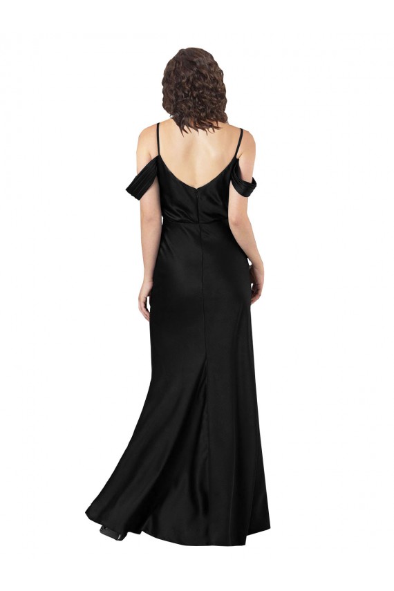 Sleeveless Black Off the Shoulder Low Back Silky Satin A-Line Formal Dress Online