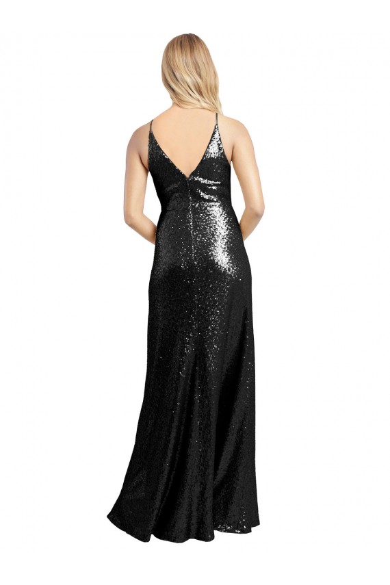 Sleeveless Spaghetti Straps V-Back Sequin A-Line Formal Evening Dress Online