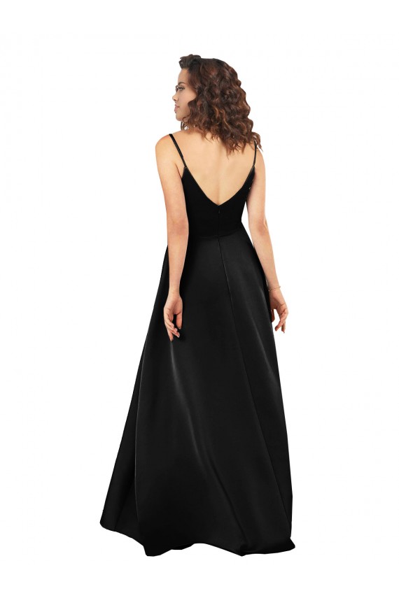 Sleeveless V-Neck Low Back Silky Satin A-Line High Low Evening Dress Online