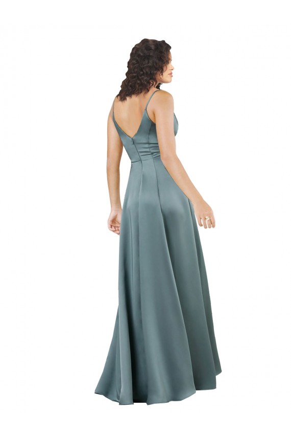 Sleeveless Black V-Neck V-Back Silky Satin A-Line Formal Evening Dress Online