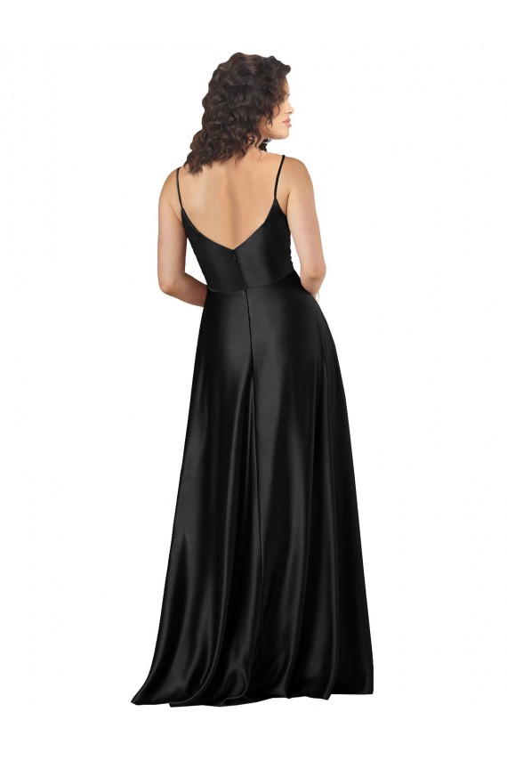 Sleeveless V-Neck Low Back Silky Satin A-Line Formal Dress Online