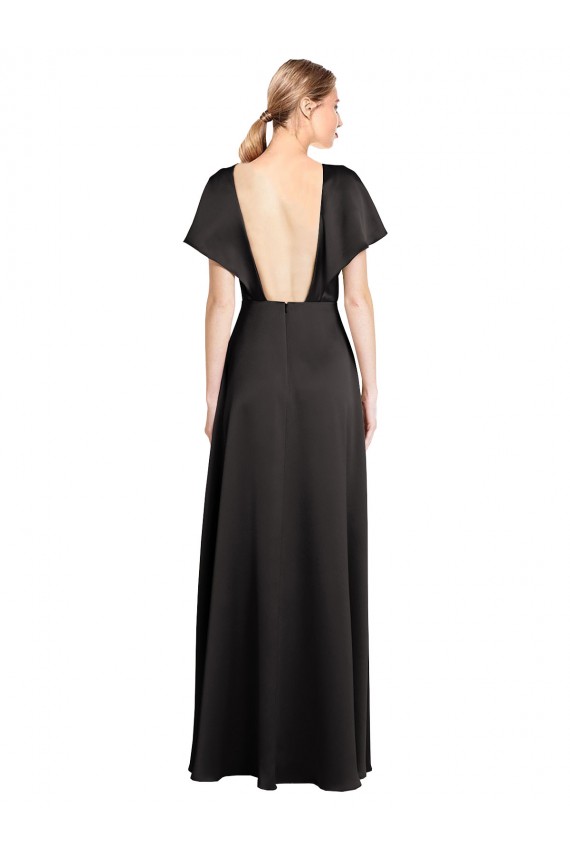 Cap Sleeves V-Neck Open Back Stretch Satin A-Line Evening Dress Online