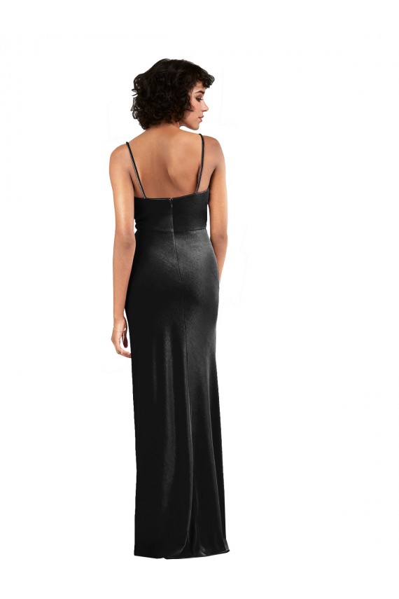 Sleeveless Cowl Neck Low Back Stretch Velvet Column Black Tie Evening Dress Online
