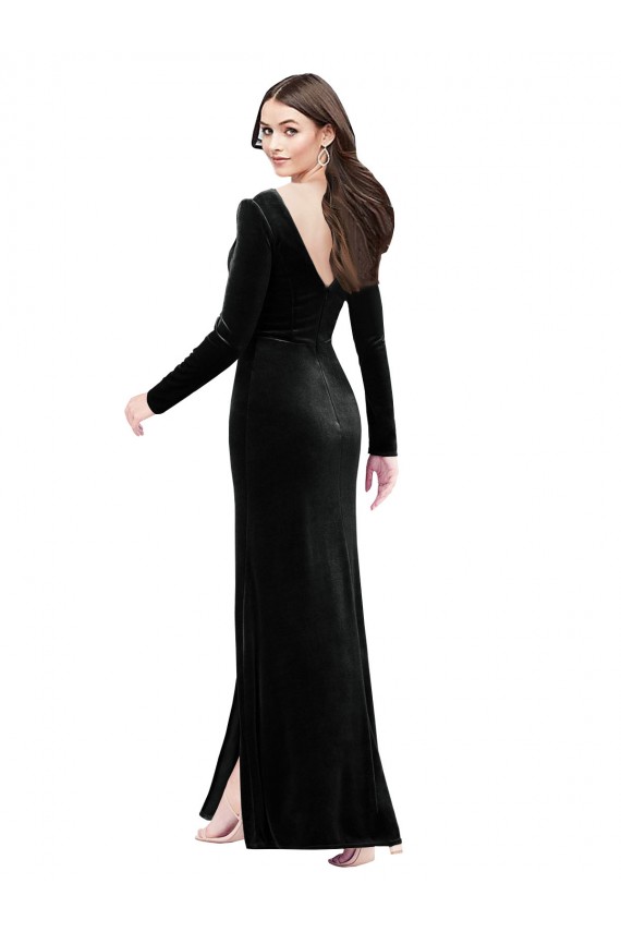 Long Sleeves V-Neck V-Back Stretch Velvet Column Formal Evening Dress Online