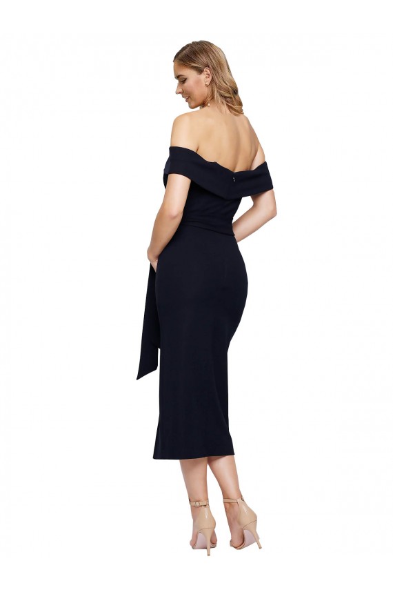 Sleeveless Black Off the Shoulder Low Back Stretch Crepe Sheath Formal Evening Dress Online