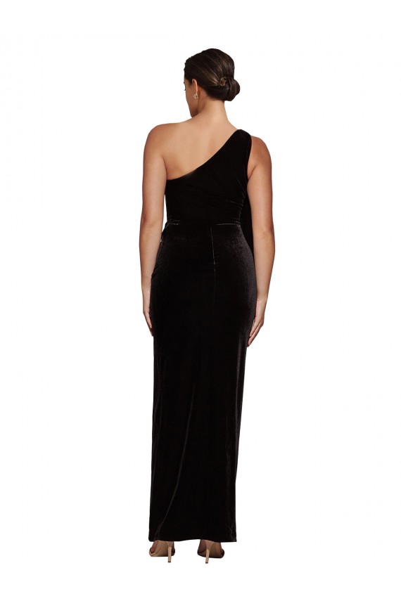 Sleeveless One Shoulder Stretch Velvet Sheath Formal Evening Dress Online