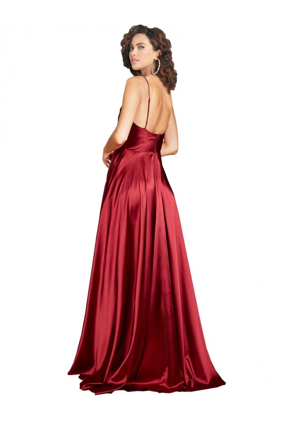 Sleeveless Spaghetti Straps Low Back Silky Satin A-Line Black Tie Evening Gown Online