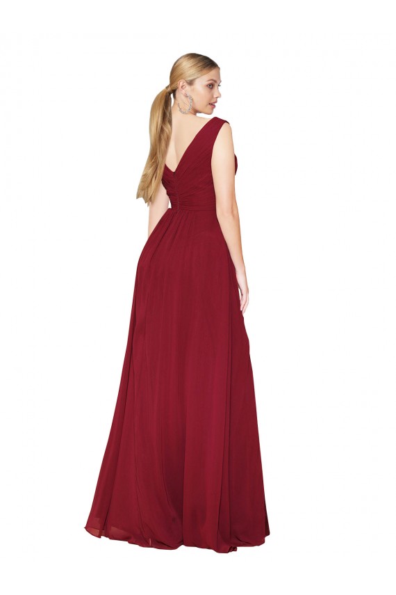Sleeveless V-Neck V-Back Soft Chiffon A-Line Black Tie Evening Dress Online