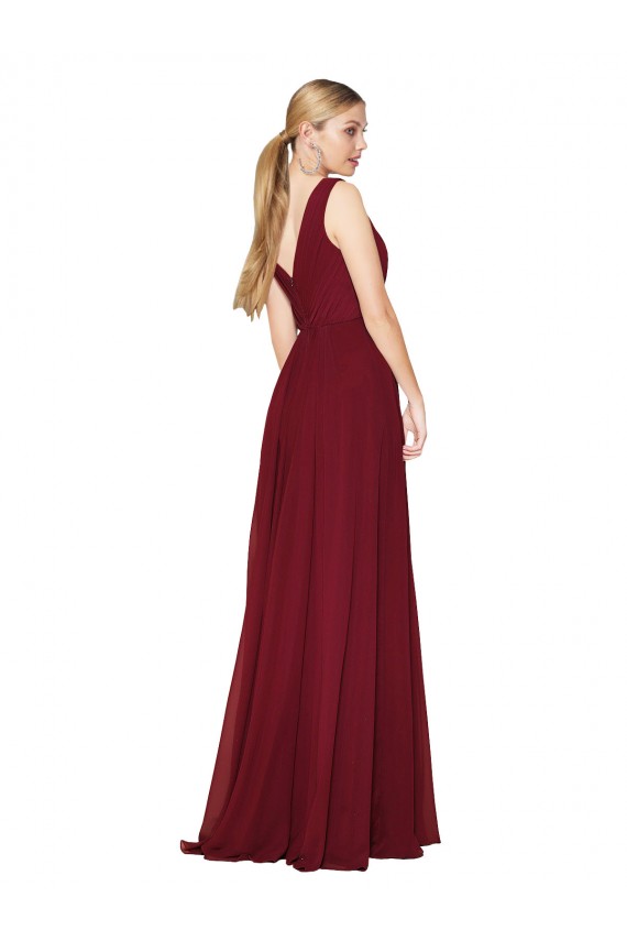Sleeveless Burgundy V-Neck V-Back Soft Chiffon A-Line Formal Dress Online