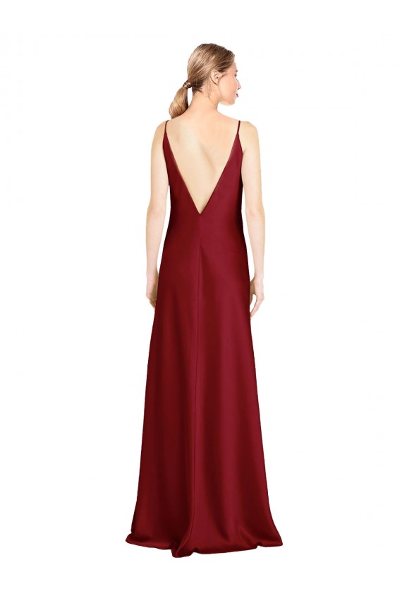 Sleeveless V-Neck V-Back Stretch Satin A-Line Black Tie Evening Dress Online