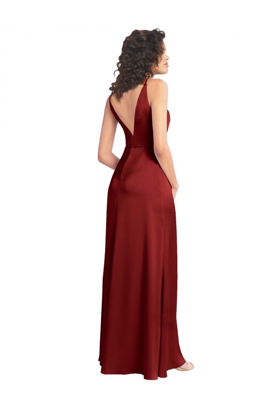 Sleeveless V-Neck V-Back Stretch Satin A-Line Formal Dress Online
