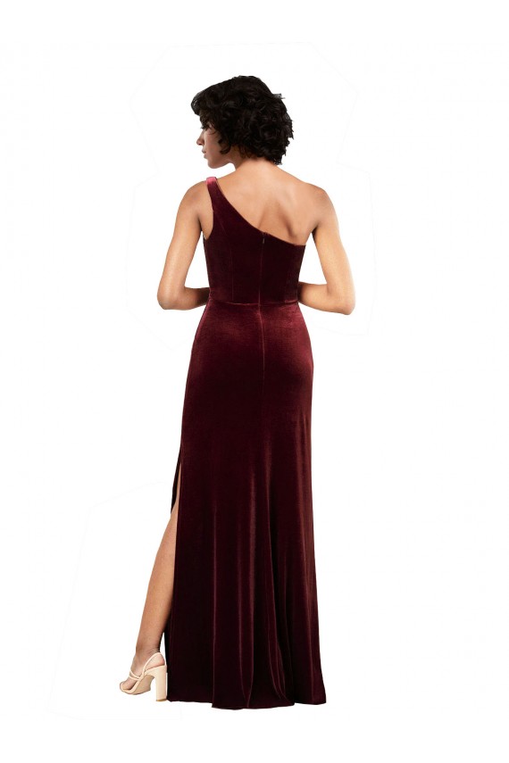 Sleeveless One Shoulder Stretch Velvet Column Formal Evening Dress Online