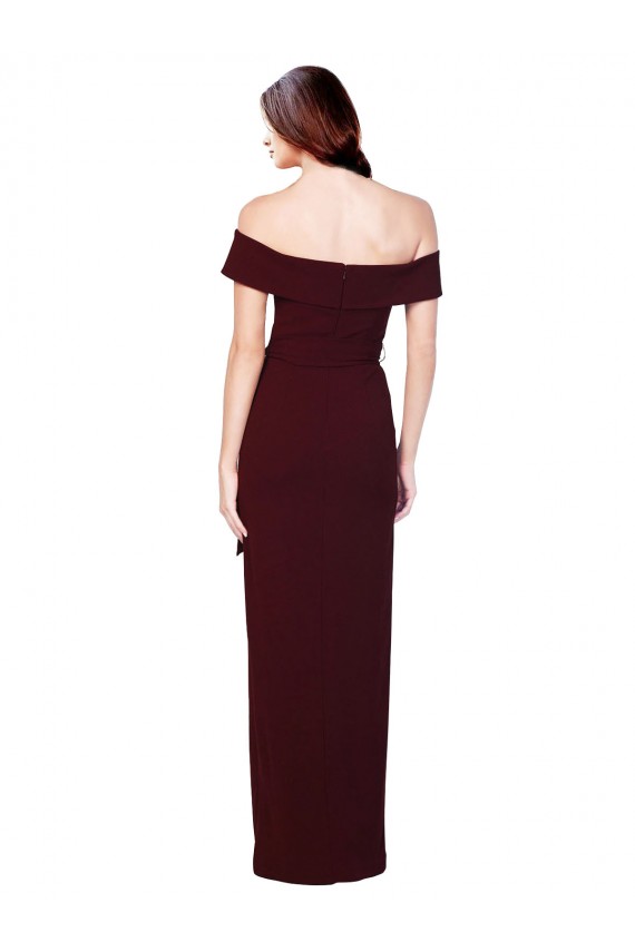 Sleeveless Burgundy Gold Off the Shoulder Low Back Stretch Crepe Mermaid Formal Evening Dress Online