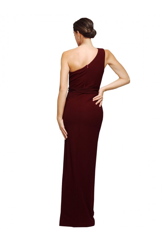 Sleeveless One Shoulder Stretch Crepe Sheath Black Tie Evening Dress Online