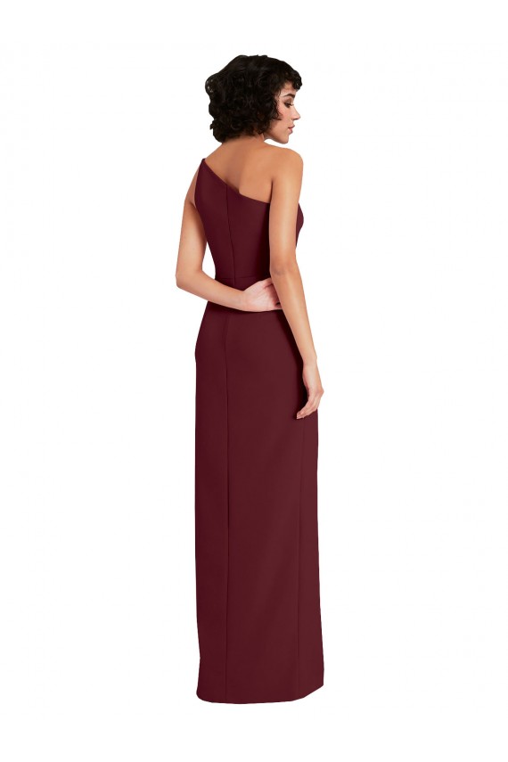 Sleeveless Burgundy Gold One Shoulder Stretch Crepe Sheath Formal Evening Dress Online