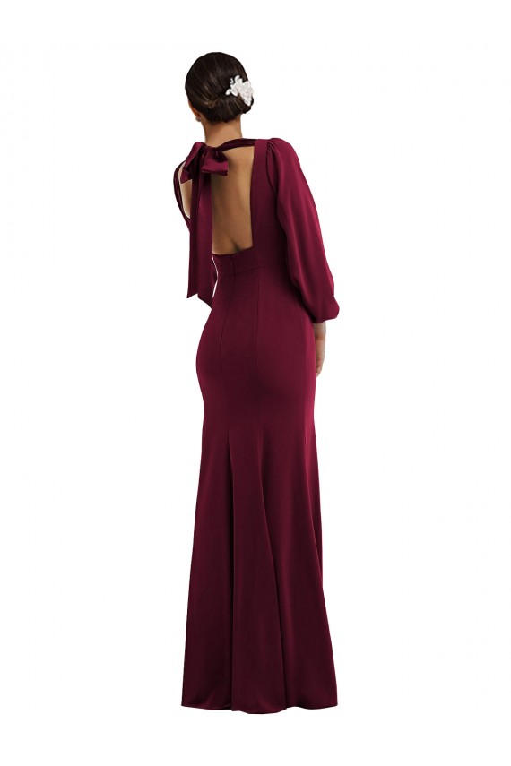 Long Sleeves Bateau Neck Open Back Stretch Crepe Trumpet Formal Evening Dress Online