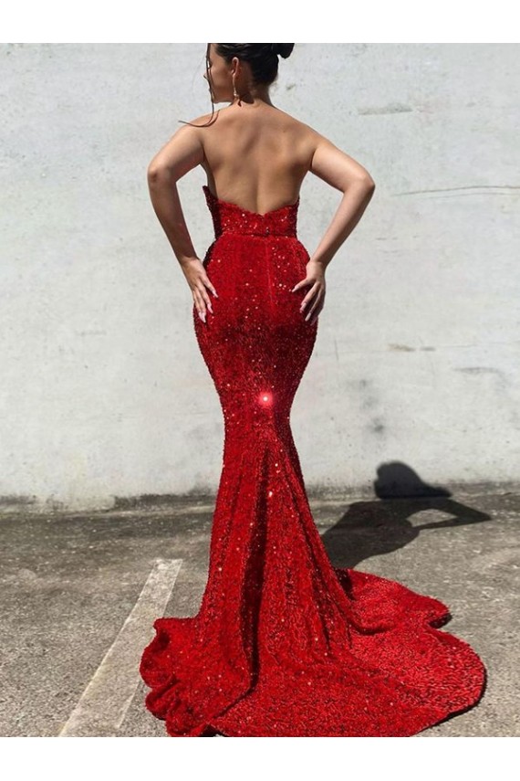 Sleeveless Sweetheart Velvet Sequin Mermaid Evening Gown Online
