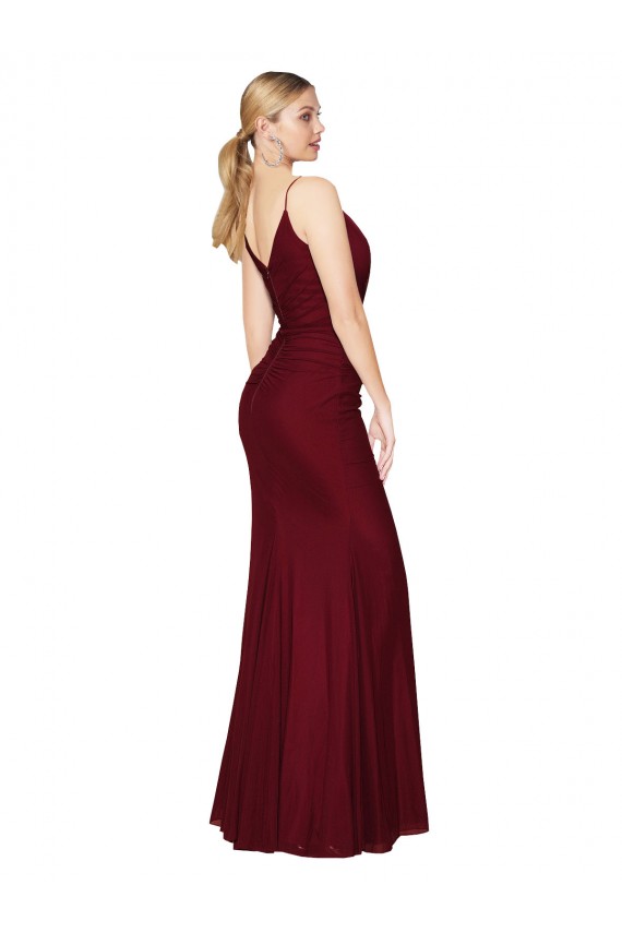 Sleeveless Burgundy V-Neck V-Back Soft Chiffon Mermaid Formal Evening Dress Online