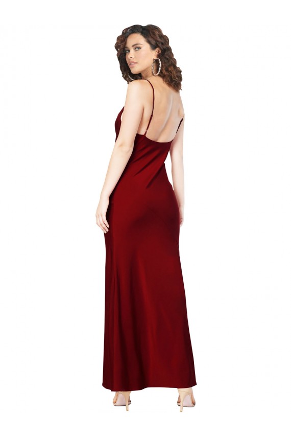 Sleeveless Cowl Neck Low Back Silky Satin Sheath Black Tie Evening Dress Online