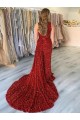Sleeveless Burgundy One Shoulder Velvet Sequin Sheath Evening Dress Online