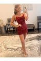 Sleeveless Burgundy Spaghetti Straps Velvet Sequin Sheath Evening Dress Online
