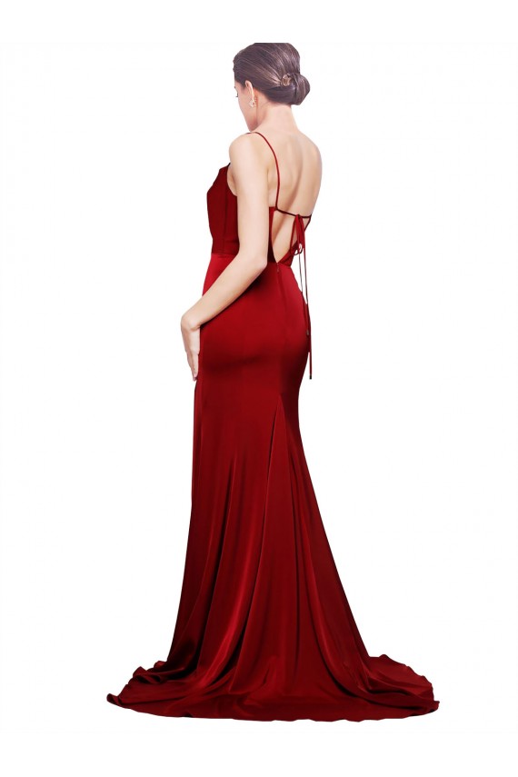 Sleeveless Spaghetti Straps Criss Cross Back Stretch Satin Sheath Black Tie Evening Dress Online