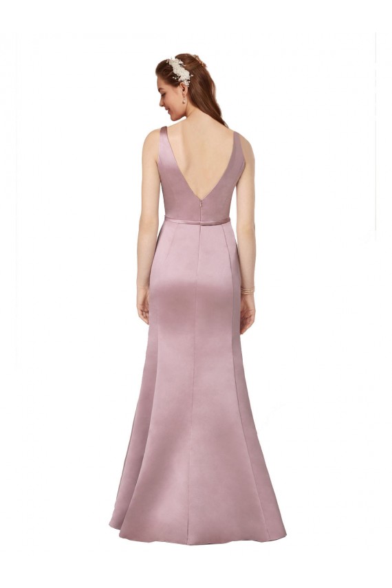 Sleeveless V-Neck V-Back Satin Sheath Formal Evening Dress Online