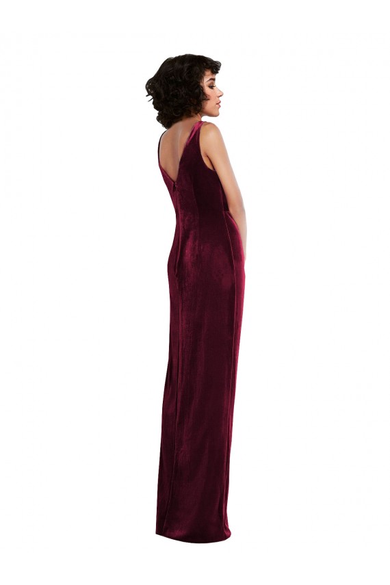 Sleeveless V-Neck Stretch Velvet Sheath Semi Formal Evening Dress Online