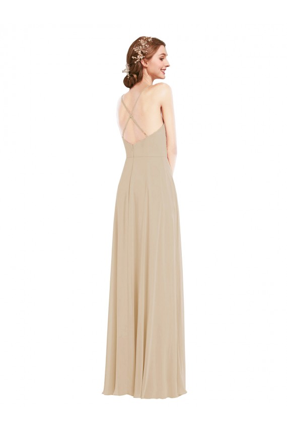 Sleeveless V-Neck Criss Cross Back Soft Chiffon A-Line Semi Formal Evening Dress Online