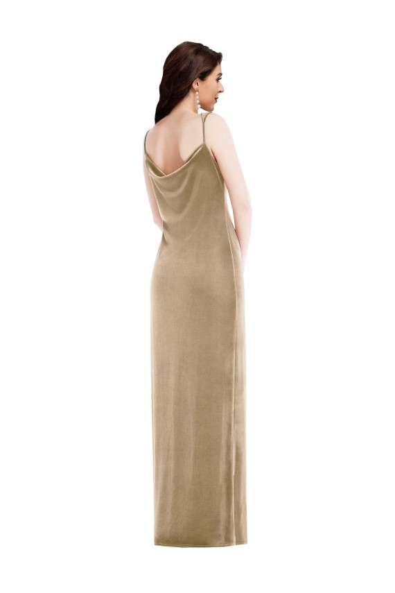 Sleeveless Champagne One Shoulder Stretch Velvet Sheath Black Tie Evening Dress Online