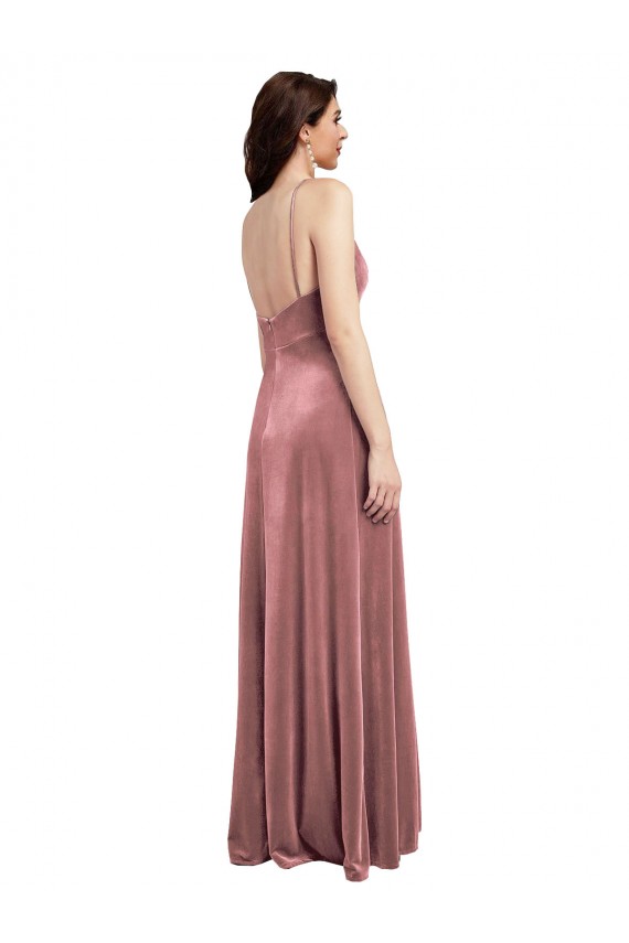 Sleeveless Cinnamon Rose V-Neck Low Back Stretch Velvet A-Line Formal Evening Dress Online