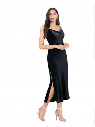 Sleeveless Cowl Neck Low Back Stretch Velvet Column Formal Evening Dress Online