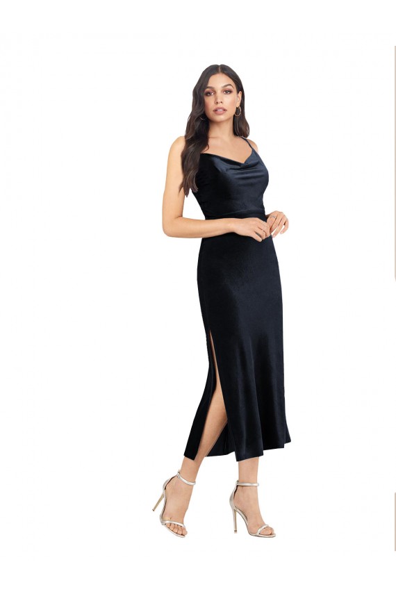 Sleeveless Cowl Neck Low Back Stretch Velvet Column Formal Evening Dress Online