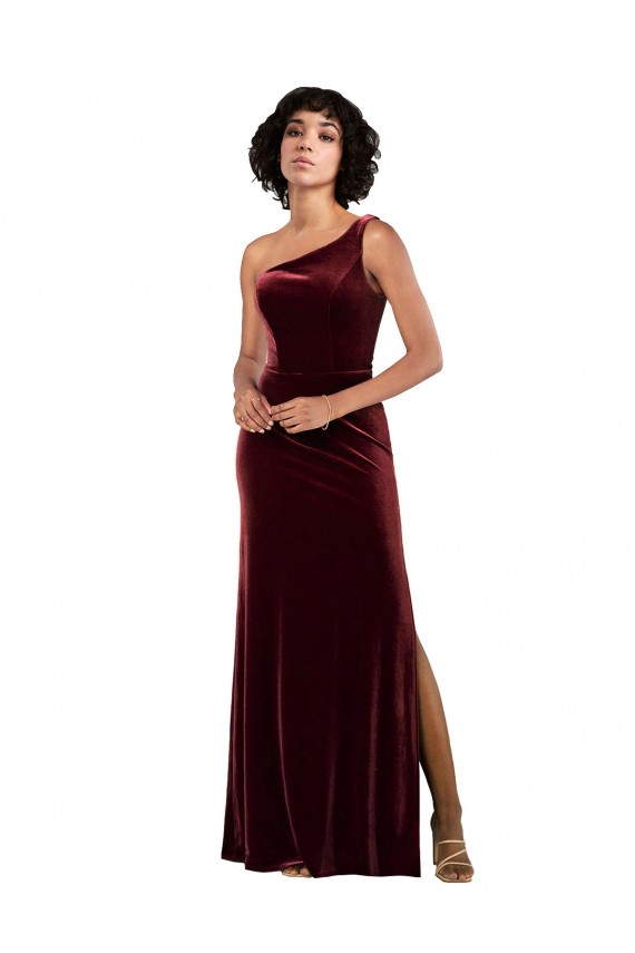 Sleeveless One Shoulder Stretch Velvet Column Formal Evening Dress Online