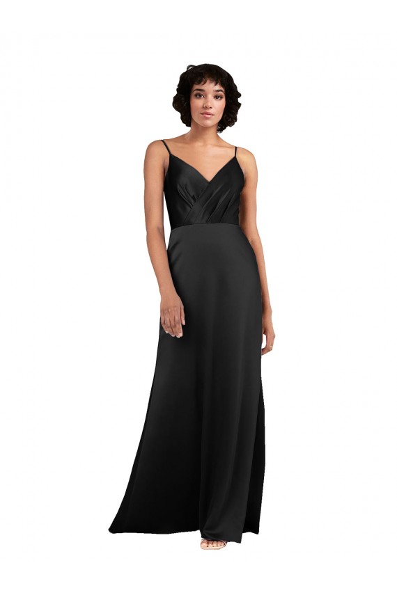 Sleeveless V-Neck Silky Satin Column Formal Evening Dress Online