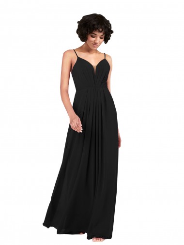 Sleeveless V-Neck Criss Cross Open Back Soft Chiffon Column Formal Evening Dress Online