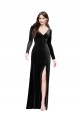 Long Sleeves V-Neck V-Back Stretch Velvet Column Formal Evening Dress Online