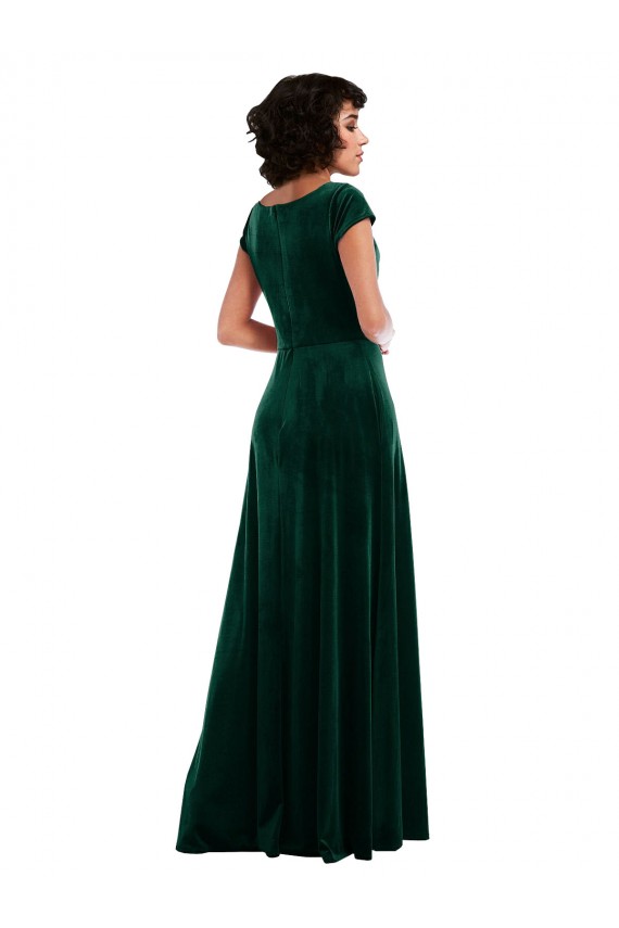 Cap Sleeves Cowl Neck Stretch Velvet A-Line Black Tie Evening Dress Online