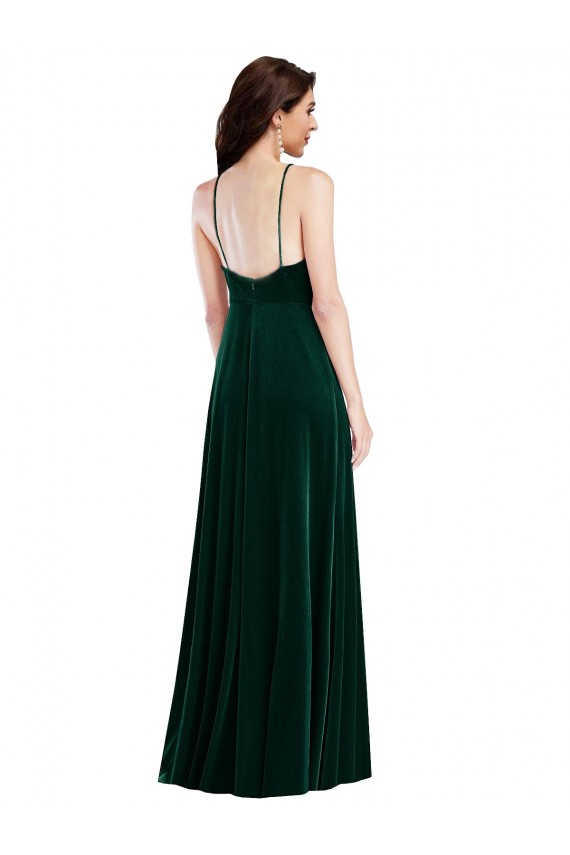 Sleeveless Halter Neck Stretch Velvet A-Line Semi Formal Evening Dress Online