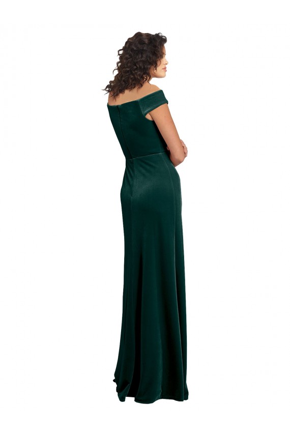 Cap Sleeves Square Neck Stretch Velvet A-Line Formal Evening Dress Online
