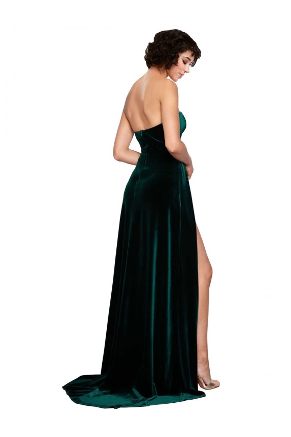 Sleeveless Dark Green Sweetheart Low Back Stretch Velvet A-Line Semi Formal Evening Dress Online