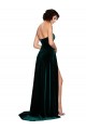 Sleeveless Dark Green Sweetheart Low Back Stretch Velvet A-Line Semi Formal Evening Dress Online