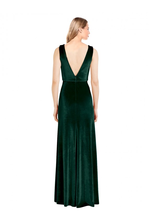 Sleeveless V-Neck V-Back Stretch Velvet A-Line Evening Dress Online