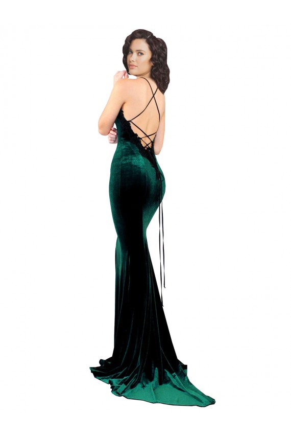 Sleeveless High Neck Low Back Stretch Velvet Mermaid Formal Evening Dress Online